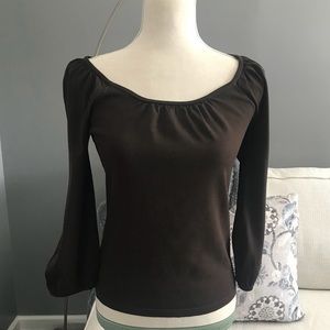 LOFT Chocolate Brown Peasant Top EUC
